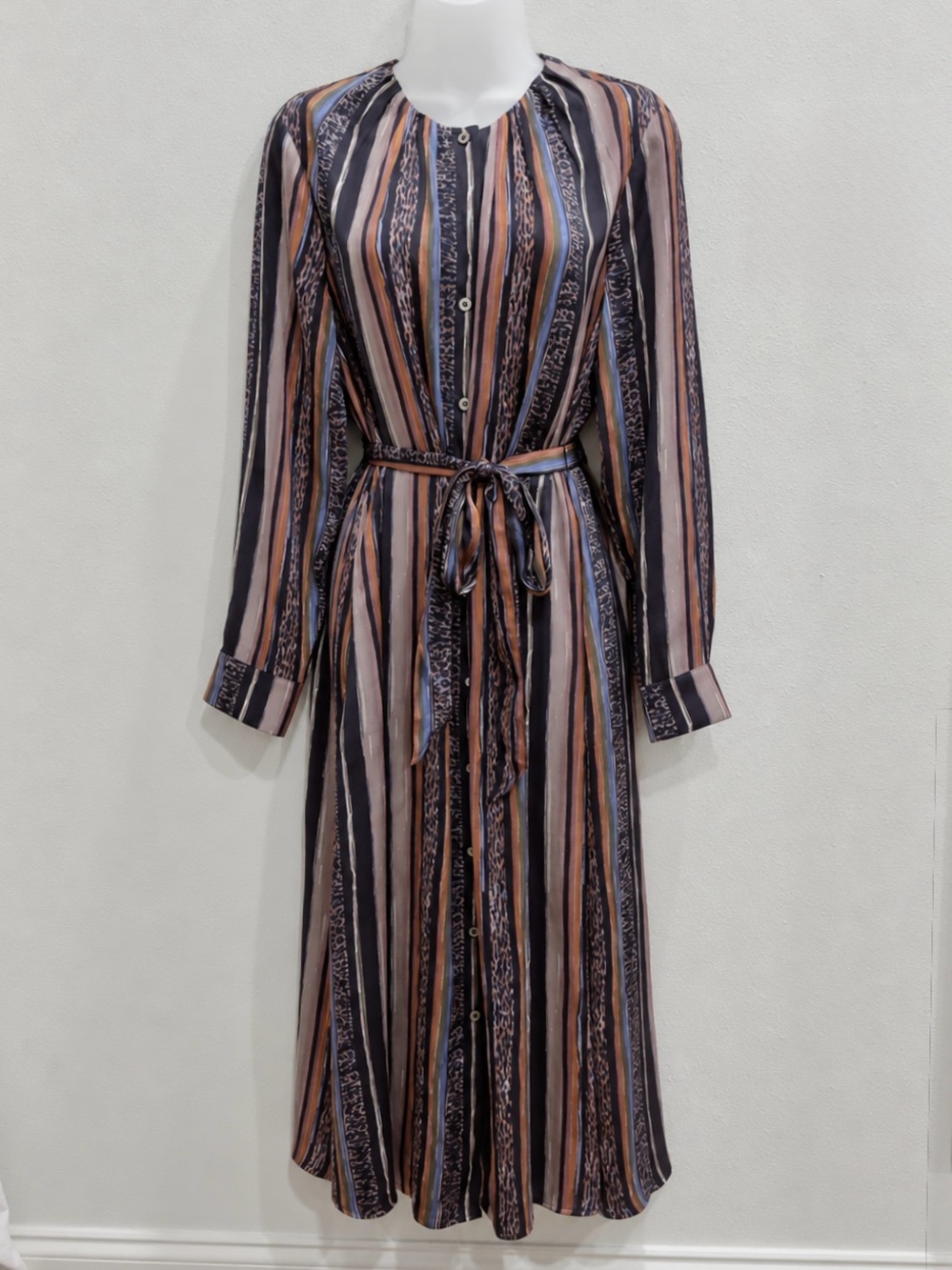 NIC+ZOE Midi Shirt Dress Medium Multicolor Striped Belted Long Sleeve